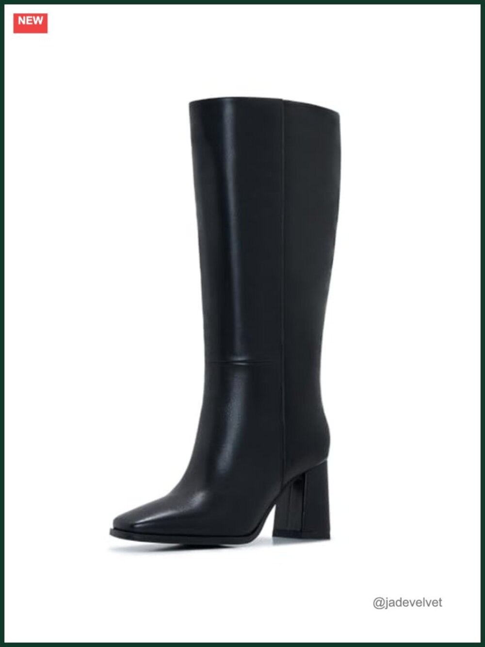 Wide Calf Knee High Boots Women Square Toe Chunky Heel PU Leather Zip Tall Boots